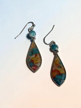 🫶🏻 Multicolor Teardrop Stone Dangle Earrings 925
